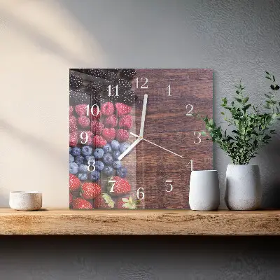 Kvadratinis laikrodis iš stiklo Miško uogos