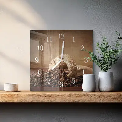 Kvadratinis laikrodis iš stiklo Kava