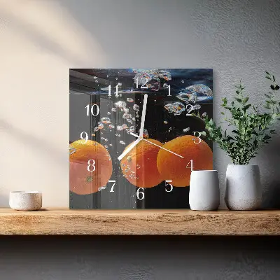 Kvadratinis laikrodis iš stiklo Apelsinai