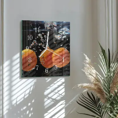 Kvadratinis laikrodis iš stiklo Apelsinai