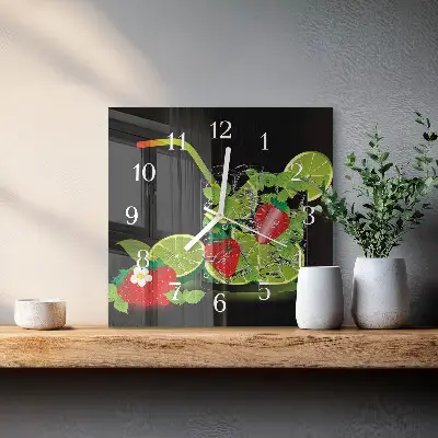 Kvadratinis laikrodis iš stiklo Braškė ir laimas