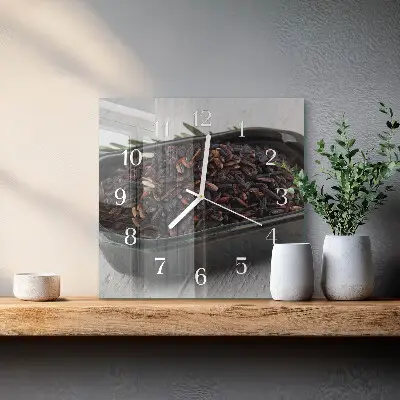 Kvadratinis laikrodis iš stiklo Juodieji ryžiai