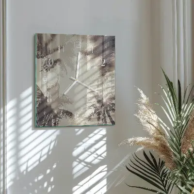 Kvadratinis laikrodis iš stiklo Palmės