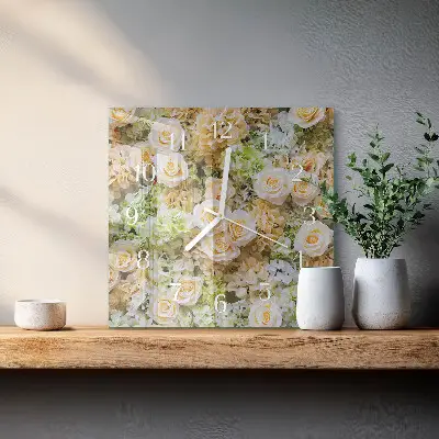 Kvadratinis laikrodis iš stiklo Elegantiškos gėlės