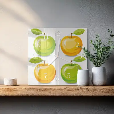 Kvadratinis laikrodis iš stiklo Obuoliai
