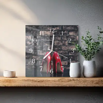 Kvadratinis laikrodis iš stiklo Raudoni aukštakulniai