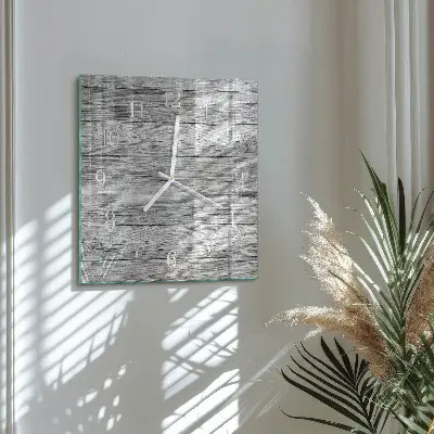 Kvadratinis laikrodis iš stiklo Pilka mediena