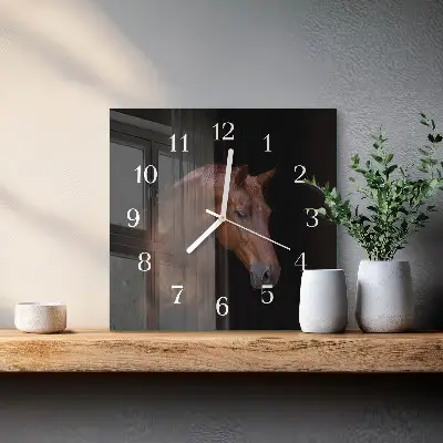 Kvadratinis laikrodis iš stiklo Arklys
