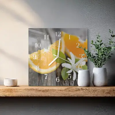 Kvadratinis stiklo laikrodis Citrusiniai vaisiai