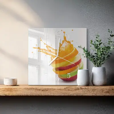 Kvadratinis laikrodis iš stiklo Vaisiai