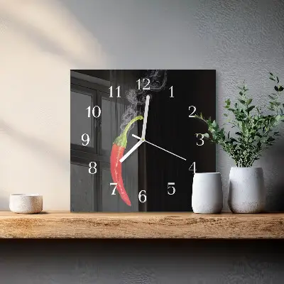 Kvadratinis stiklo laikrodis Čili pipirai
