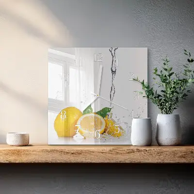 Kvadratinis laikrodis iš stiklo Citrinos