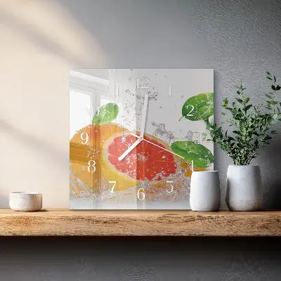 Kvadratinis laikrodis iš stiklo Greipfrutas
