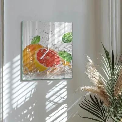 Kvadratinis laikrodis iš stiklo Greipfrutas