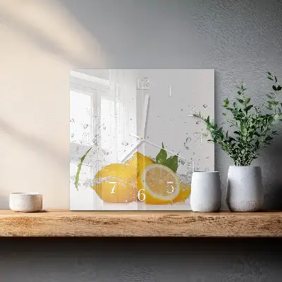 Kvadratinis laikrodis iš stiklo Citrinos