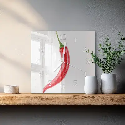 Kvadratinis laikrodis iš stiklo Čili pipirai