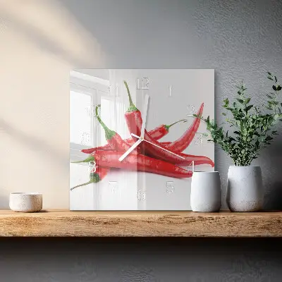Kvadratinis laikrodis iš stiklo Čili pipirai