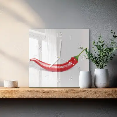 Kvadratinis stiklo laikrodis Čili pipirai