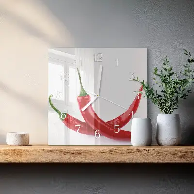Kvadratinis laikrodis iš stiklo Čili pipirai