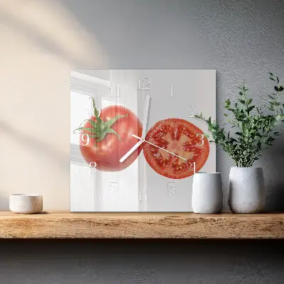 Kvadratinis laikrodis iš stiklo Pomidorai