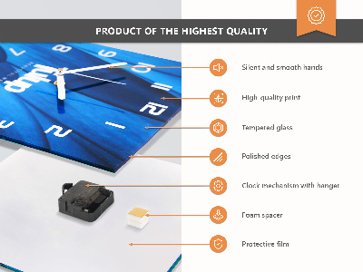 Kvadratinis sieninis laikrodis Palmių lapai