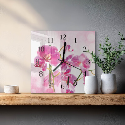 Kvadratinis sieninis laikrodis Orchidėja