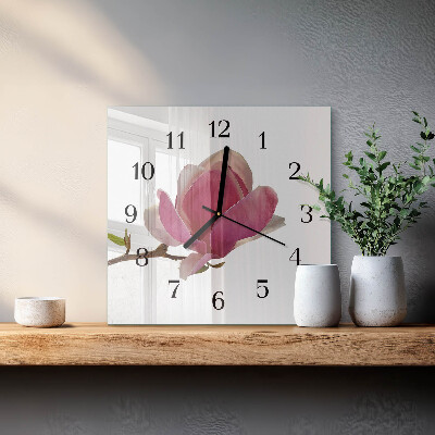 Kvadratinis sieninis laikrodis Magnolijos gėlė