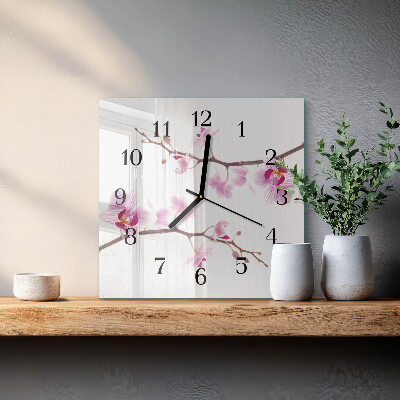 Kvadratinis sieninis laikrodis Orchidėja