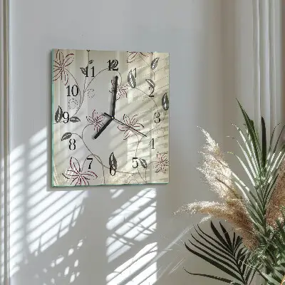 Kvadratinis sieninis laikrodis Floristikos menas