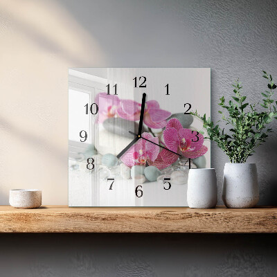 Kvadratinis sieninis laikrodis Orchidėjos