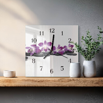 Kvadratinis sieninis laikrodis Orchidėja