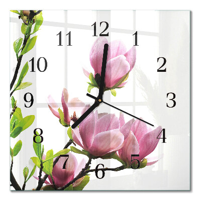 Kvadratinis sieninis laikrodis Magnolijos gėlė