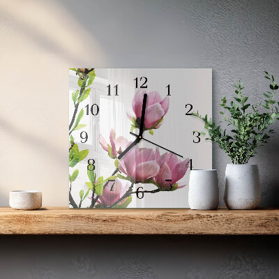 Kvadratinis sieninis laikrodis Magnolijos gėlė