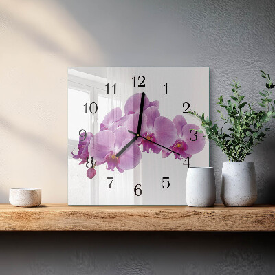 Kvadratinis sieninis laikrodis Orchidėja