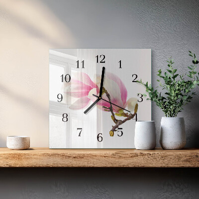 Kvadratinis sieninis laikrodis Magnolijos gėlė