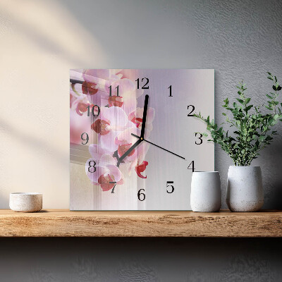 Kvadratinis sieninis laikrodis Orchidėja
