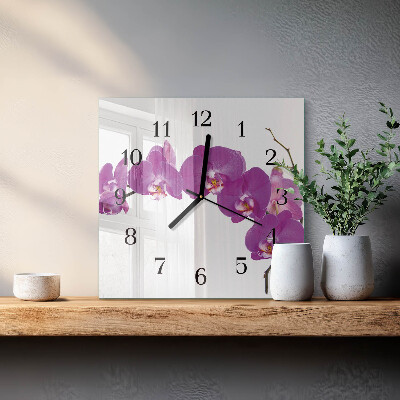 Kvadratinis sieninis laikrodis Orchidėja