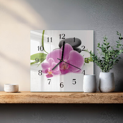 Kvadratinis sieninis laikrodis Orchidėja