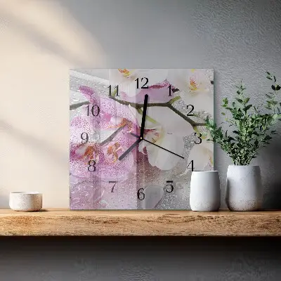 Kvadratinis sieninis laikrodis Orchidėja