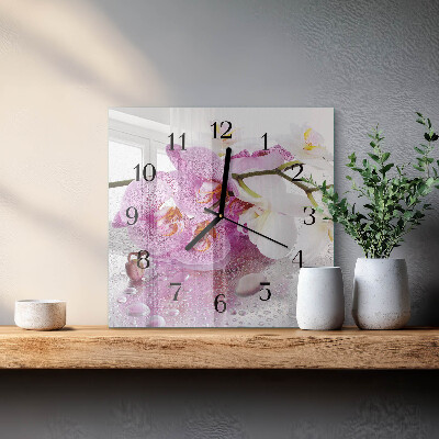 Kvadratinis sieninis laikrodis Orchidėja