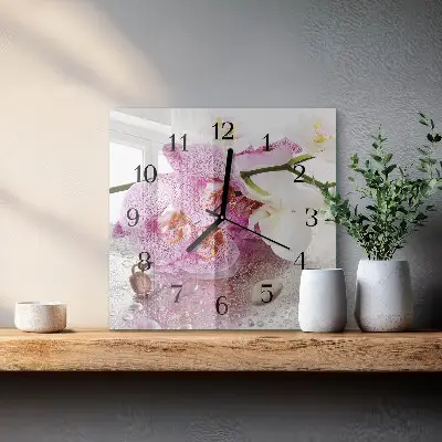 Kvadratinis sieninis laikrodis Orchidėja