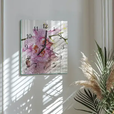 Kvadratinis sieninis laikrodis Orchidėja