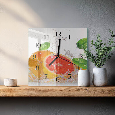 Kvadratinis sieninis laikrodis Greipfrutas