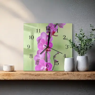 Kvadratinis sieninis laikrodis Orchidėja