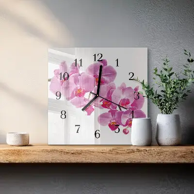 Kvadratinis sieninis laikrodis Orchidėja
