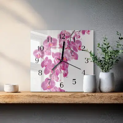 Kvadratinis sieninis laikrodis Orchidėja