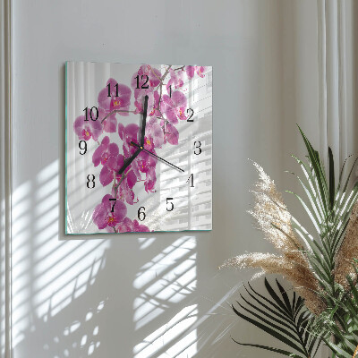 Kvadratinis sieninis laikrodis Orchidėja