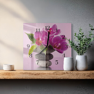 Kvadratinis sieninis laikrodis Orchidėja