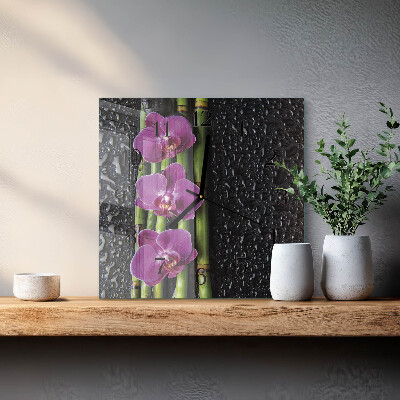 Kvadratinis sieninis laikrodis Orchidėja