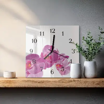 Kvadratinis sieninis laikrodis Orchidėja